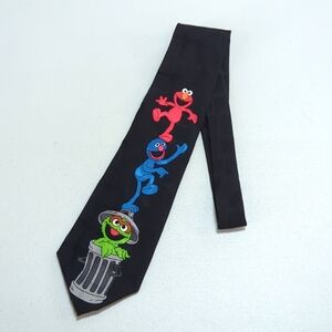 Sesame Street,  silk black necktie with Elmo, Grover and Oscar character…